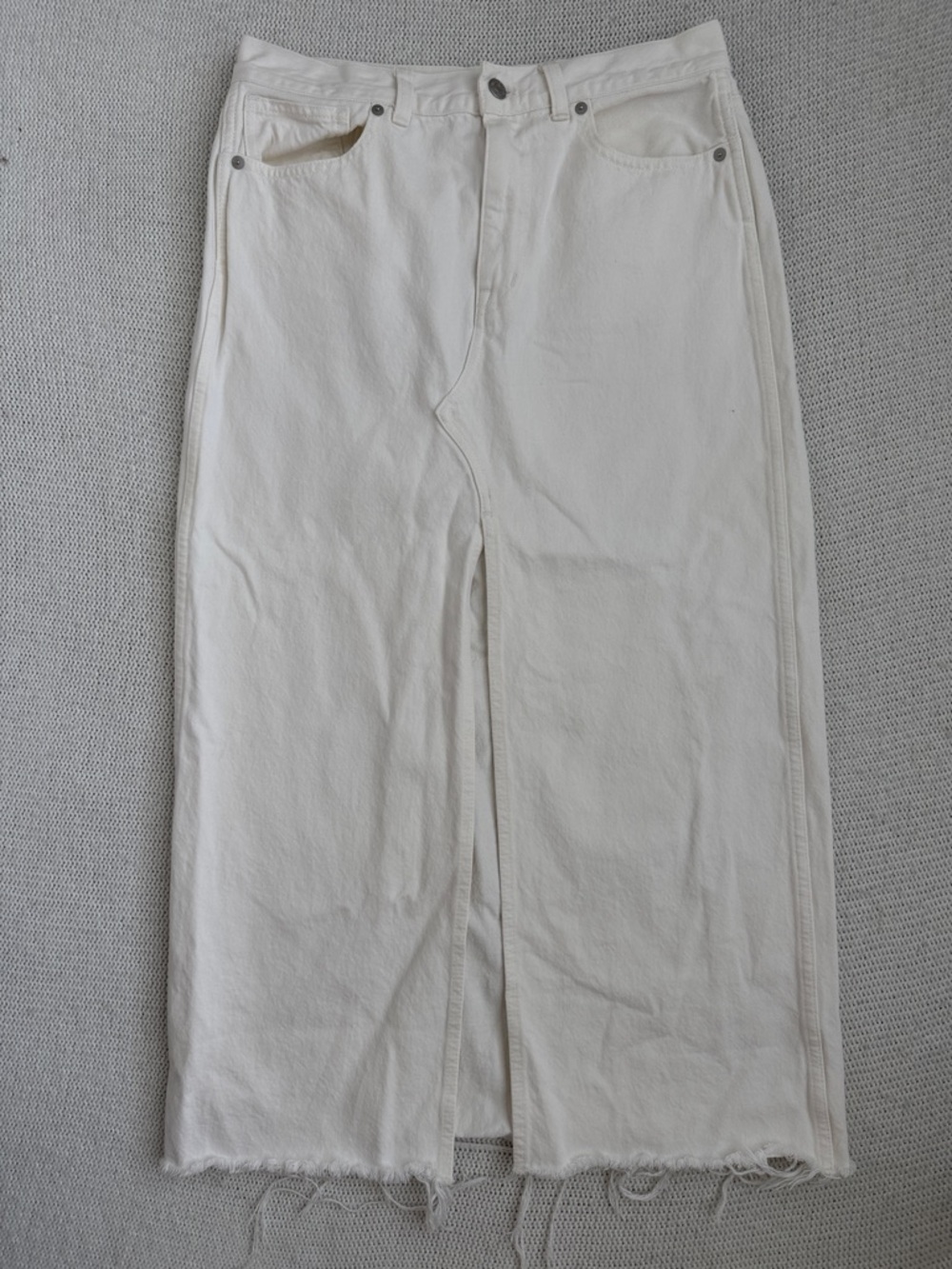 Madewell 100% Cotton Rilee Denim Midi Skirt White Size 28 - Picture 3 of 8